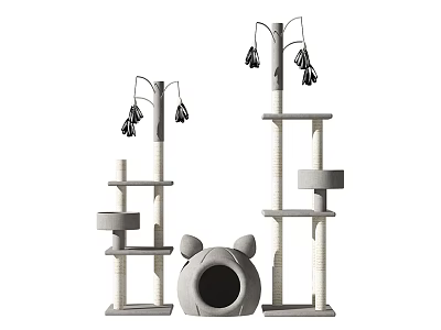 Sturdy Cat Trees with Hanging Toys Platforms and Cozy Cave Bed for Pet Cats 3d model