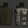 Two Practical Daily Life Water Bottles With Green And Camouflage Patterns And Straps