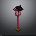 Traditional Japanese Lantern Design With Purple Roof Green Pane Windows And Red Pole