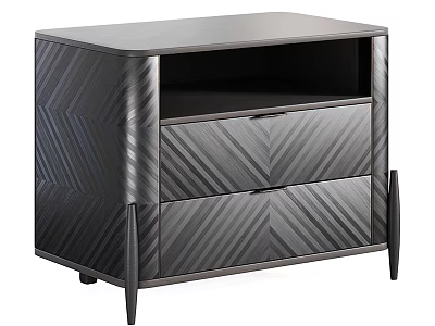 Modern Bedside Nightstand With Chevron Texture Two Storage Drawers And Sleek Metal Legs 3d model