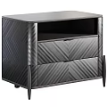 Modern Bedside Nightstand With Chevron Texture Two Storage Drawers And Sleek Metal Legs