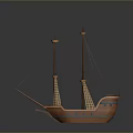 Wooden Ship Model With Two Masts Detailed Hull And Blue Accents