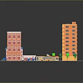 3D City Model With Colorful Buildings Hospital Vehicles Street And Trees