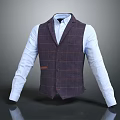 Men's Dark Plaid Vest With Light Blue Long Sleeve Shirt And Chest Pocket