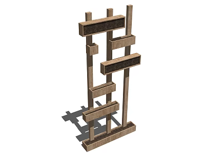 Wooden Room Divider With Multiple Horizontal Vertical Shelves Modern Design Structure 3d model