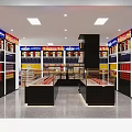 Tobacco and Liquor Store Interior with Organized Shelves Glass Display Counters and Product Displays