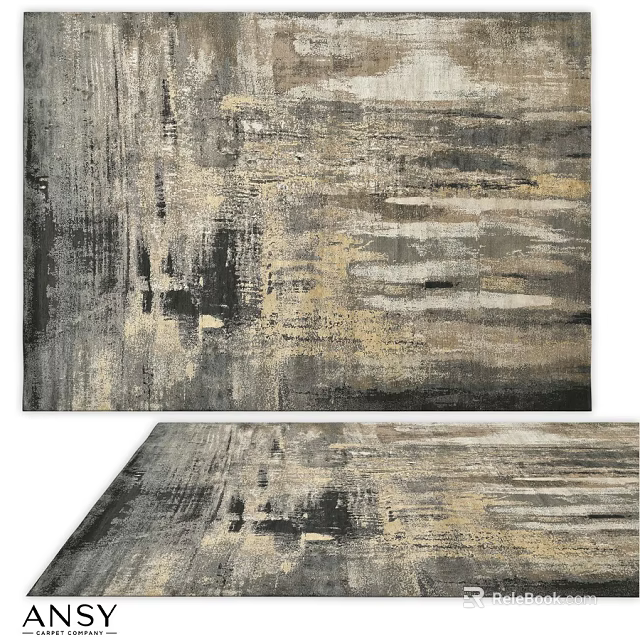 Modern Square Rug With Abstract Gray Black Gold Striped And Block Patterns 3d model 