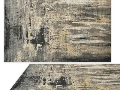 Modern Square Rug With Abstract Gray Black Gold Striped And Block Patterns 3d model