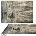Modern Square Rug With Abstract Gray Black Gold Striped And Block Patterns