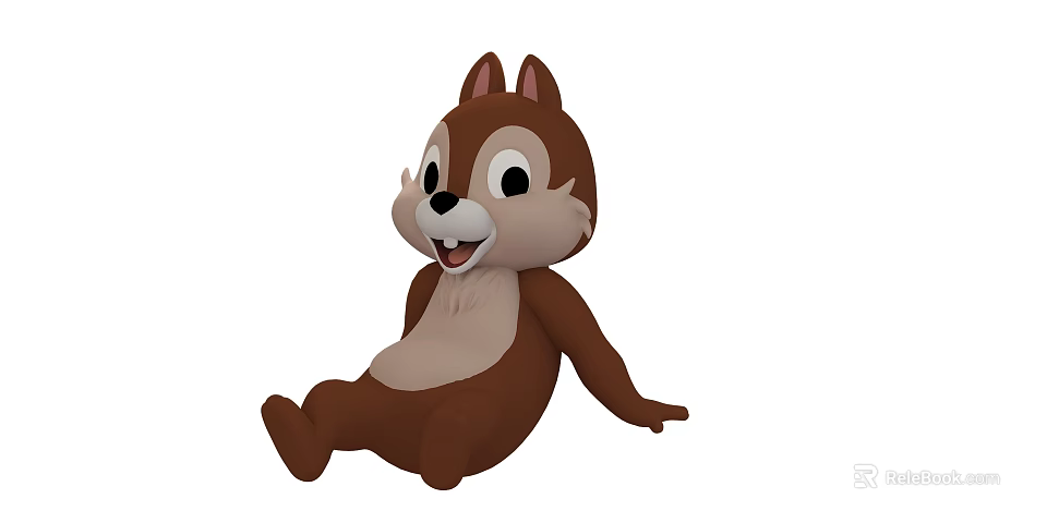 Cute Cartoon Reptile Figure With Brown Body White Belly Sitting Smiling 3d model 