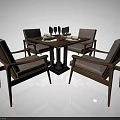 Elegant Modern Dining Table Setup With Four Chairs Tableware And Wine Glasses 3d model