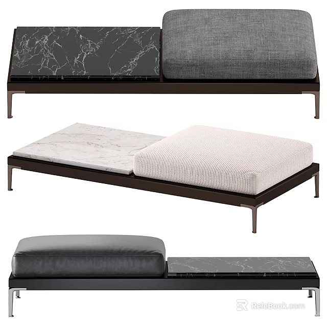 Modern Sofa Bench With Marble Top And Upholstered Gray White Cushions On Metal Frame 3d model 