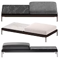 Modern Sofa Bench With Marble Top And Upholstered Gray White Cushions On Metal Frame