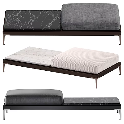 Modern Sofa Bench With Marble Top And Upholstered Gray White Cushions On Metal Frame 3d model