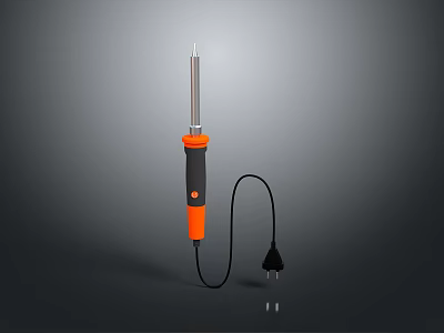 Orange And Black Soldering Iron With Metal Tip And Power Cord Plug 3d model