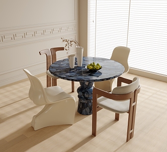 Modern Dining Table and Chair Combination Dining Chair Single Chair Round Dining Table 3d model