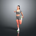 A Woman Stretching In Gray Sportswear Lifting Leg Against Gray Background And White Green Sneakers