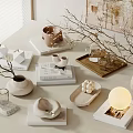 Elegant Minimalist Tabletop Decorative Ornament Combination With Vases Branches Books And Trays