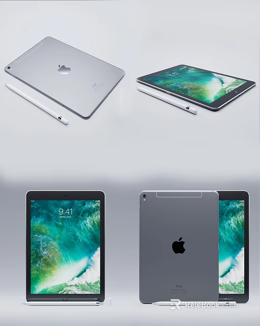 Apple iPad Tablet With Apple Pencil Front Back View And Display Screen 3d model