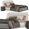 Modern Bedroom Bed With White Headboard Brown Bedding And Black Nightstand