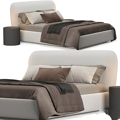 Modern Bedroom Bed With White Headboard Brown Bedding And Black Nightstand 3d model