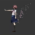 Red Haired Girl In School Uniform Pointing Forward With Pink Petals