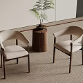 Modern Curved Back Dining Chairs With Light Beige Upholstery And Dark Wooden Legs