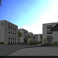 Modern Industrial Park Campus with Modern Buildings Lush Greenery Plaza Space Pedestrians and Vehicles