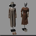 Fashion Mannequins Wearing Sleeveless Long Dress And Brown Short Sleeve Dress With Hat Bag And Sandals