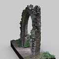 Ancient Stone Ruin Entrance Gate With Moss Covered Walls And Green Plants Model