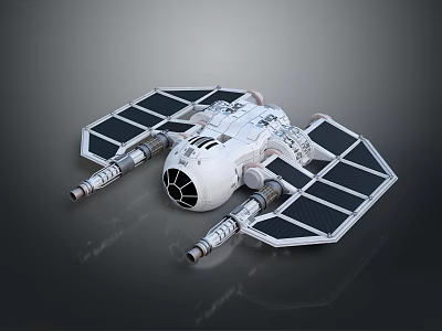 Futuristic Sci Fi Spaceship Model With White Body Solar Panel Wings And Dual Engines Design 3d model