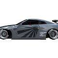 Modified Nissan GT-R Featuring Grey Body Black Graphics Wide Body Kit And Yokohama Tires