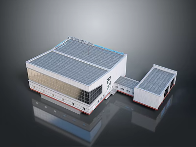 Modern Industrial Building With Flat Roof And Large Glass Windows Attached Structure 3d model