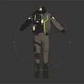 Tech Inspired Functional Khaki Jumpsuit With Black Details And Green Accents