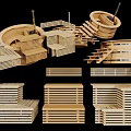 SPA Sauna Wooden Components With Benches Steps And Barrel Design Elements