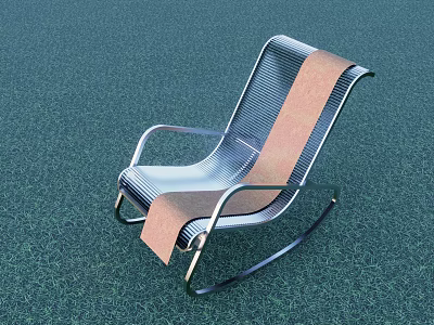 Modern Rocking Leisure Chair With Metal Frame Brown Silver Stripes On Green Surface 3d model