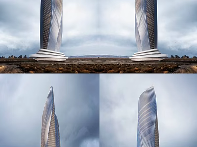 Modern Tall Office Building With Twisted Glass Facade And Sky Background 3d model