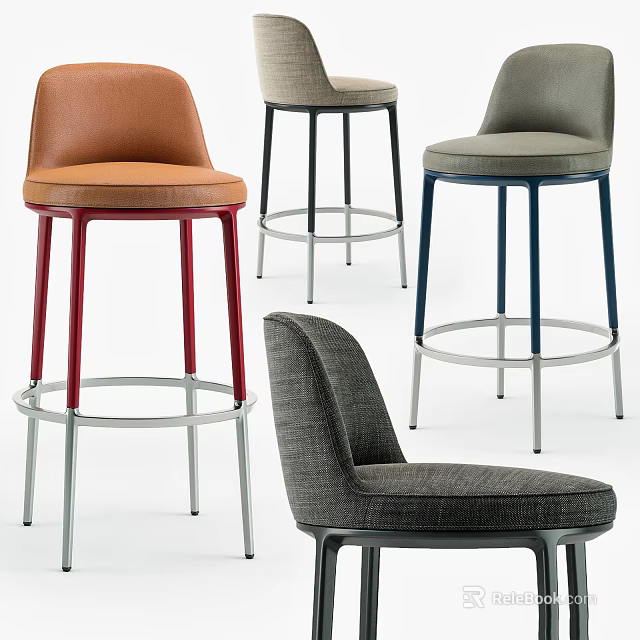 Modern Upholstered Bar Stools With Multicolored Legs And Assorted Seat Colors 3d model 