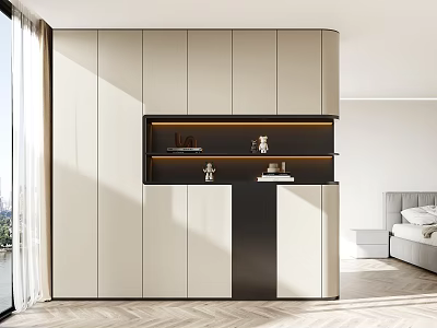 Elegant Modern Wardrobe With Open Shelves In Bedroom Interior Design 3d model