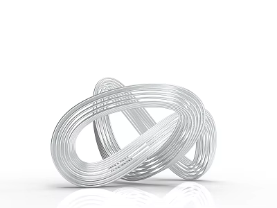 Abstract Silver Metal Line Sculpture With Circular Structures Smooth Surface White Background Reflective 3d model