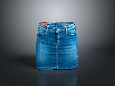 Stylish Blue Denim Mini Skirt With Front Pockets And Button Closure 3d model