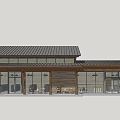 Modern Restaurant Exterior With Wooden Structure Black Roof Large Glass Windows And Outdoor Seating