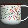 Colorful Floral Patterned Mug With Brown Lid And White Ceramic Body
