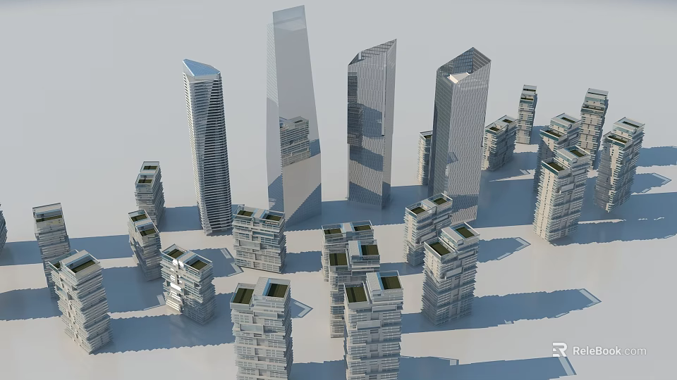Modern Office Building in Urban Architecture with Glass Curtain Walls and Geometric Shapes 3d model 
