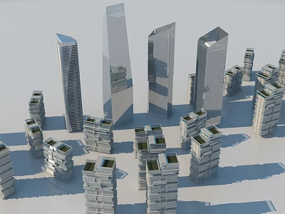 Modern Office Building in Urban Architecture with Glass Curtain Walls and Geometric Shapes 3d model