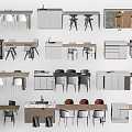 Modern Dining Table Set With Matching Chairs Cabinets And Island Counter Design 3d model