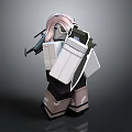 Lego Style Character In Armored Outfit With Pink Hair Weapon And Shield