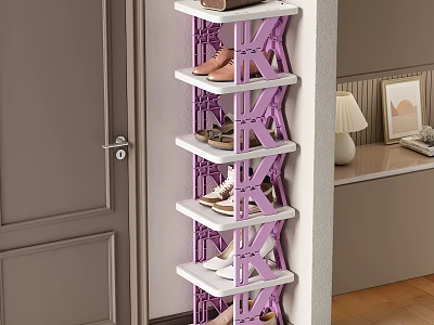 Space Saving Purple And White Multi Tier Shoe Rack For Entryway Shoe Organization 3d model