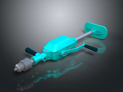 Turquoise Handheld Mechanical Tool With Black Handles Rod And Fan Shaped End 3d model