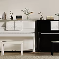 Elegant Musical Interior With White And Black Pianos Music Sheets Stools And Decorative Items